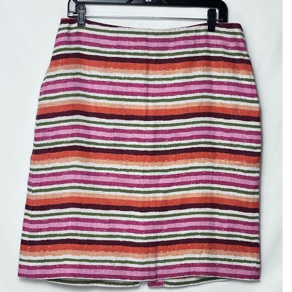 Talbot Women 12 Pink/Green Striped 100% Linen Vacation Summer Cruise Skirt - Picture 1 of 8